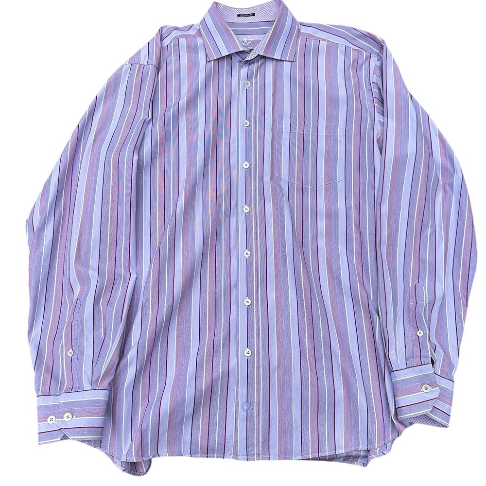 Bugatchi Uomo Mens Purple Striped Long Sleeve Button Down Shirt Classic Fit XL